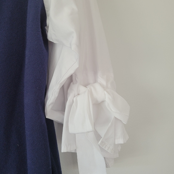 Dual Fabric Sweatshirt Top/w Ruffled Ribbon Sleeve - Picture 4 of 8